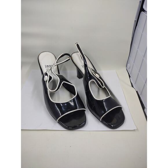Impo Way Black and White Faux Leather Slingback Peep Toes Heels Women's Size 6M - Picture 1 of 13